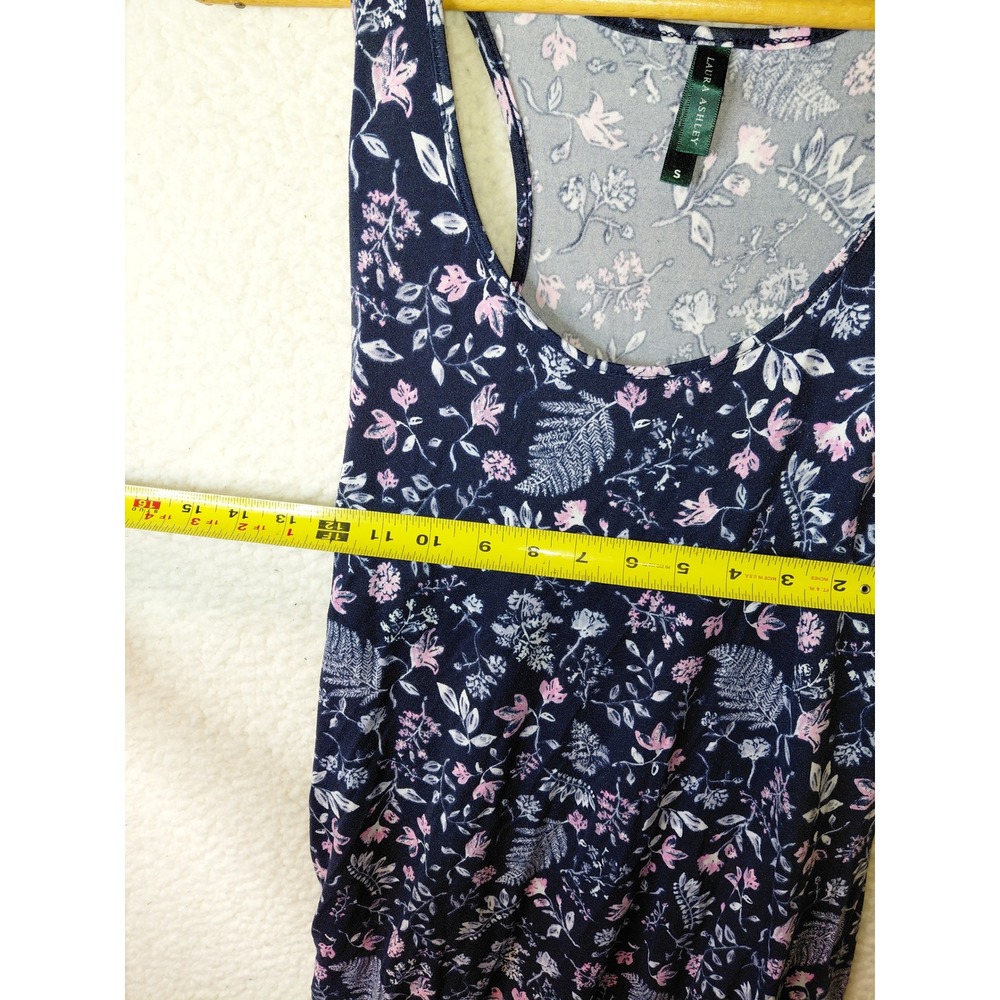 Laura Ashley Navy Floral Racerback Tank Top Pink Fern Botanical Print Small - Picture 4 of 4